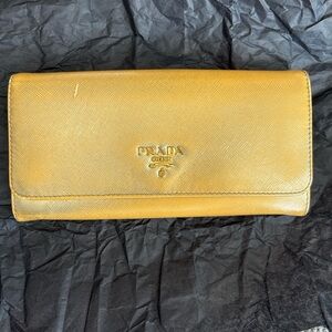 Prada Gold Saffiano Leather Continental Flap Wallet Long Wallet Italy